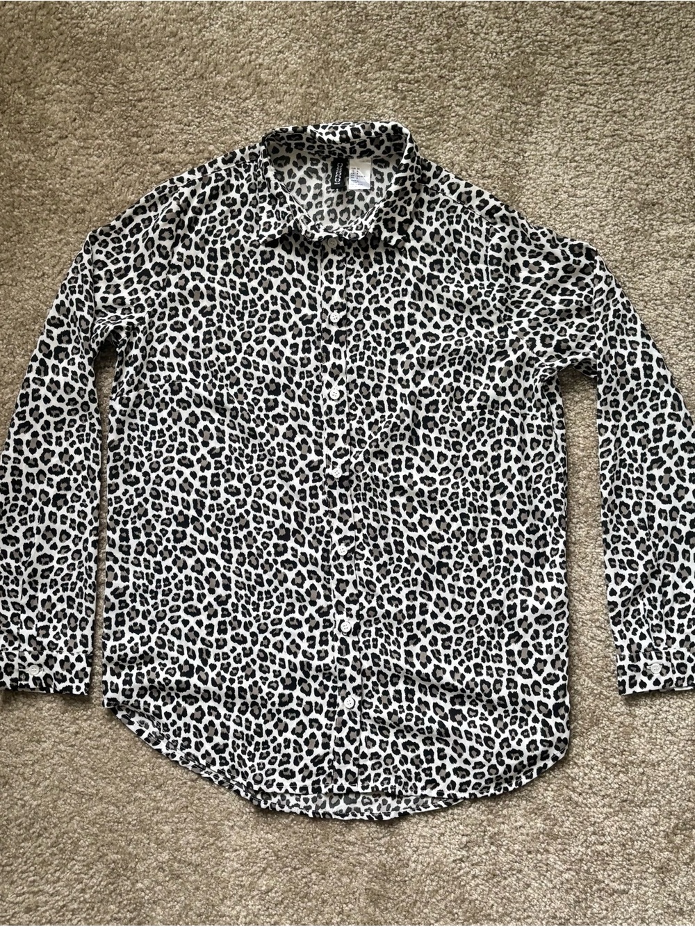 H&M grey sheer leopard print button up